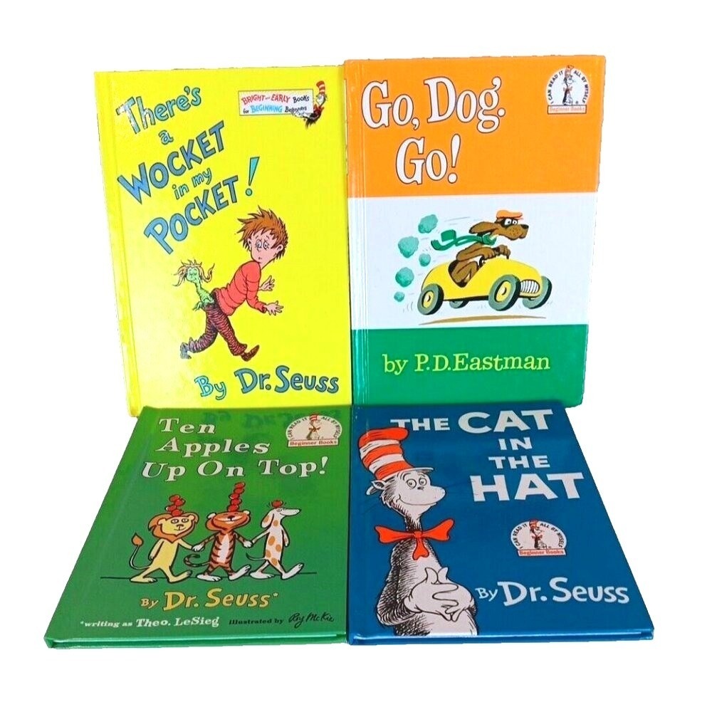 Dr Seuss PD Eastman Beginner Books Hardcover Set Cat in the Hat Go Dog Go Lot-4